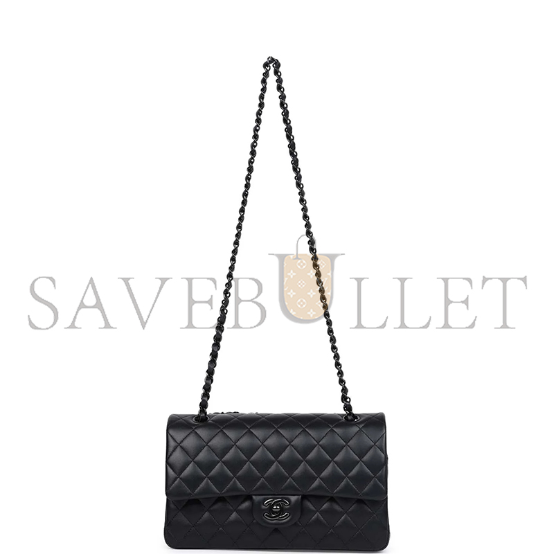 Ch*el master medium classic double flap bag so black lambskin black hardware 1109944 (25*15*7cm)